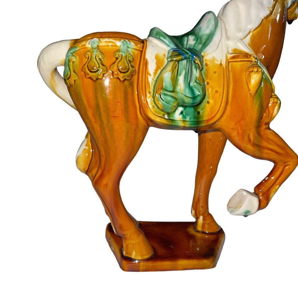 Unbranded Ceramic Horse Trotting Statue Brown Green 13" High Decor Equestrian - Picture 6 of 12